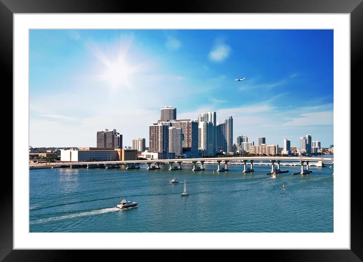 Boats and Airplane at Biscayne Bay Framed Mounted Print by Darryl Brooks