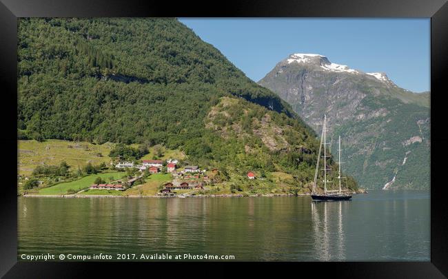 sailing ship in Geirangerfjord Norway Framed Print by Chris Willemsen