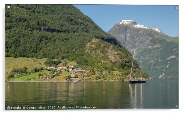 sailing ship in Geirangerfjord Norway Acrylic by Chris Willemsen