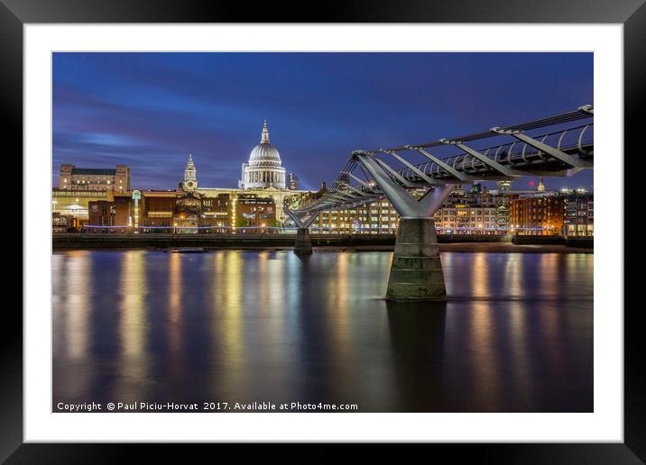 St Paul's Cathedral and Millennium Bridge at Dusk Framed Mounted Print by Paul Piciu-Horvat