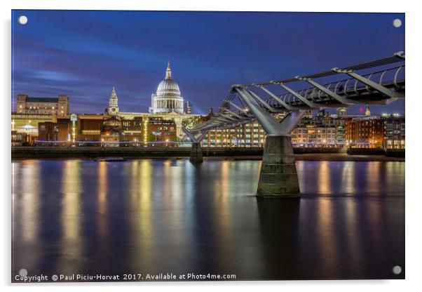 St Paul's Cathedral and Millennium Bridge at Dusk Acrylic by Paul Piciu-Horvat