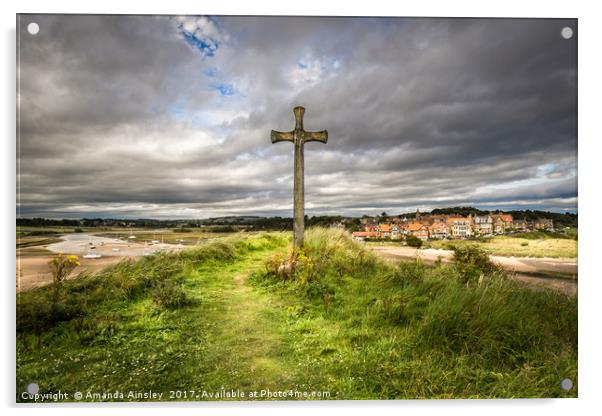 St. Cuthbert's Cross at Alnmouth. Acrylic by AMANDA AINSLEY
