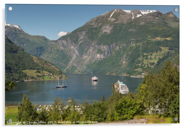 camping and cruise geiranger fjord norway Acrylic by Chris Willemsen