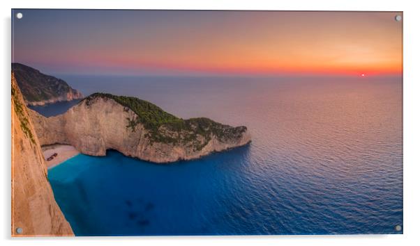 Navagio Beach - Shipwreck Cove at sunset Acrylic by Kelvin Trundle