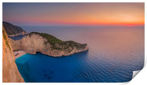 Navagio Beach - Shipwreck Cove at sunset Print by Kelvin Trundle
