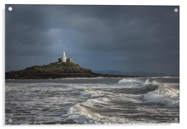 Moody day at Bracelet bay. Acrylic by Bryn Morgan