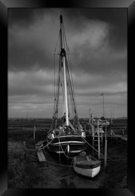 Tide out at Tollesbury Marina, Essex Framed Print by Joanna Pinder