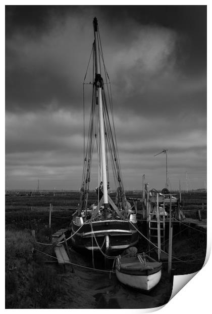 Tide out at Tollesbury Marina, Essex Print by Joanna Pinder