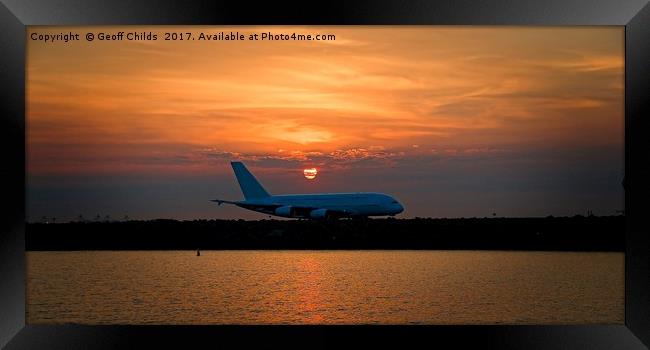 Commercial Jet Aircraft at Sunset Framed Print by Geoff Childs