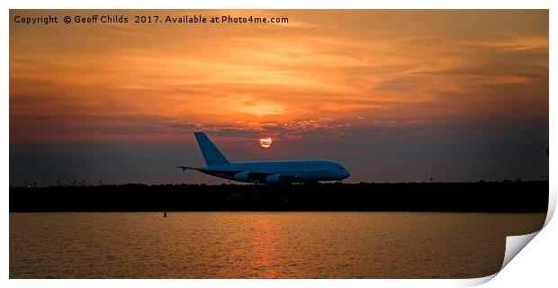 Commercial Jet Aircraft at Sunset Print by Geoff Childs