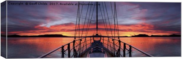 Nautical Crimson  Sunrise with Boat  Canvas Print by Geoff Childs