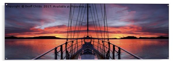 Nautical Crimson  Sunrise with Boat  Acrylic by Geoff Childs