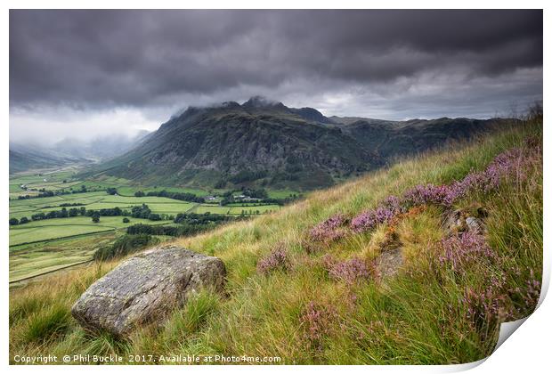 Langdale Pikes and Mickleden Valley Print by Phil Buckle