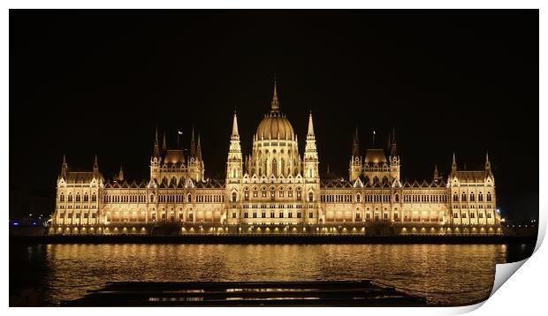 The Hungarian Parliament building at night         Print by John Iddles