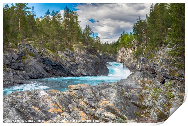 waterfall and rocks in norway Print by Chris Willemsen