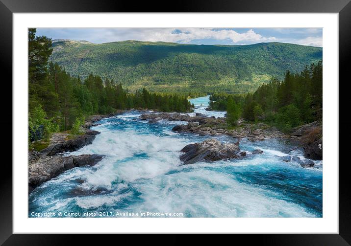 waterfall and rocks in norway Framed Mounted Print by Chris Willemsen