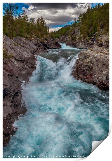 waterfall and rocks in norway Print by Chris Willemsen