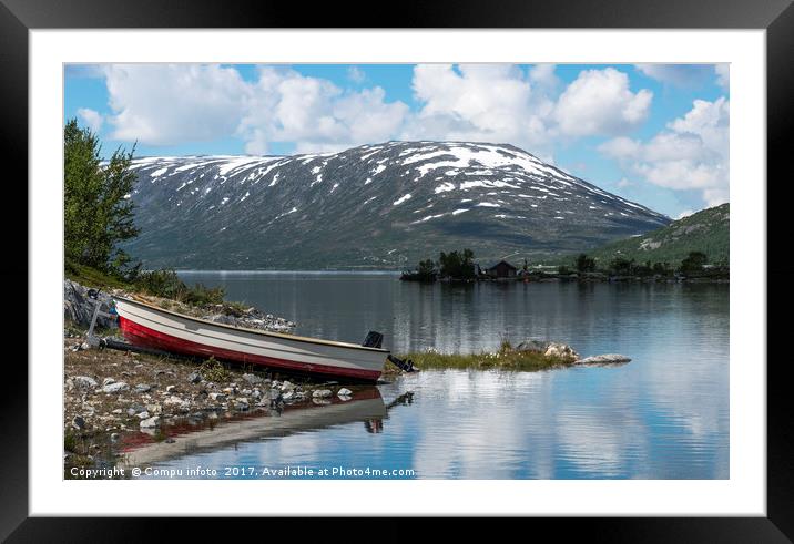 small boat on trailer at fjord in norway Framed Mounted Print by Chris Willemsen