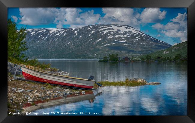 small boat on trailer at fjord in norway Framed Print by Chris Willemsen