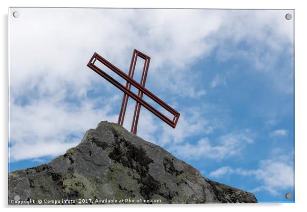 cross on a mountain Acrylic by Chris Willemsen