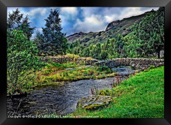 The Packhorse bridge , Watendlath , Cumbria. Framed Print by ROS RIDLEY