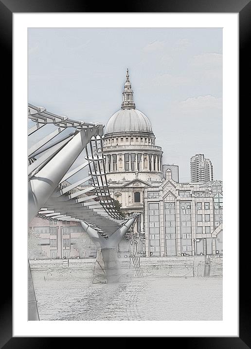 St Pauls Cathedral and Millennium Bridge  Framed Mounted Print by Ceri Jones