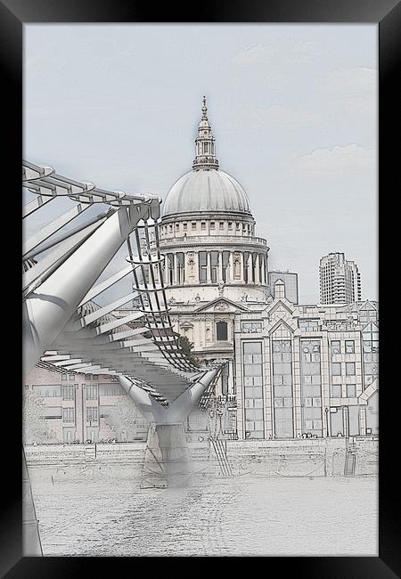 St Pauls Cathedral and Millennium Bridge  Framed Print by Ceri Jones