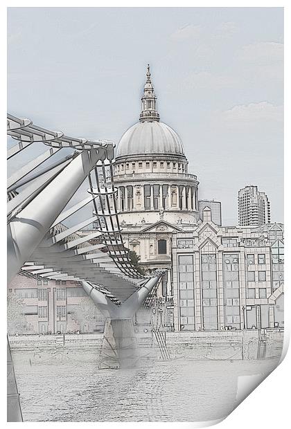 St Pauls Cathedral and Millennium Bridge  Print by Ceri Jones