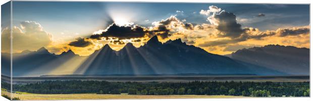 Grand Teton Sunset Panorama Canvas Print by Gareth Burge Photography