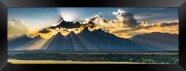Grand Teton Sunset Panorama Framed Print by Gareth Burge Photography