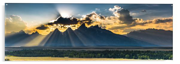 Grand Teton Sunset Panorama Acrylic by Gareth Burge Photography