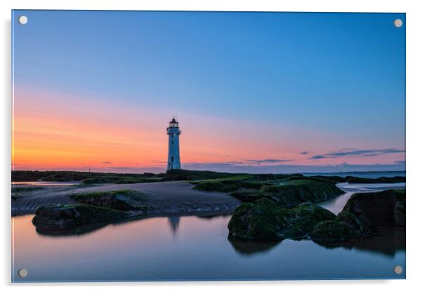 New Brighton Lighthouse Sunset Acrylic by Graham Morris