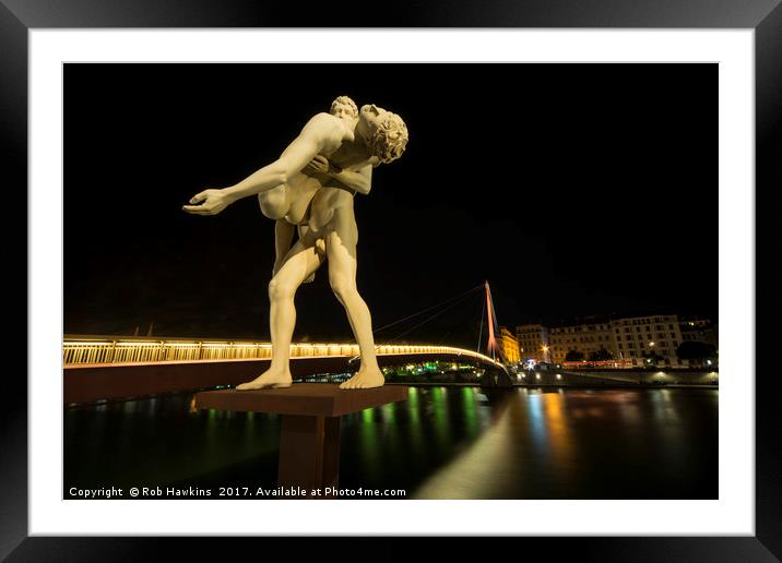 Lyon Bridge Statue by night  Framed Mounted Print by Rob Hawkins