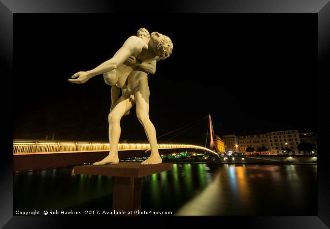 Lyon Bridge Statue by night  Framed Print by Rob Hawkins