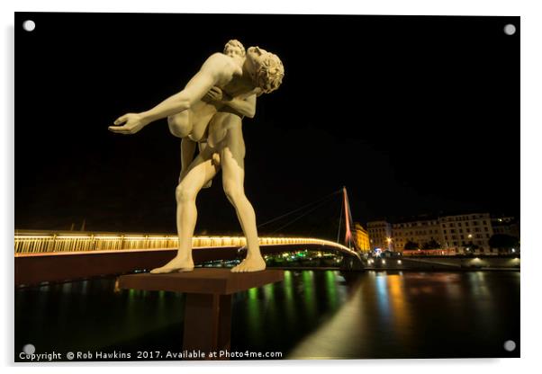 Lyon Bridge Statue by night  Acrylic by Rob Hawkins