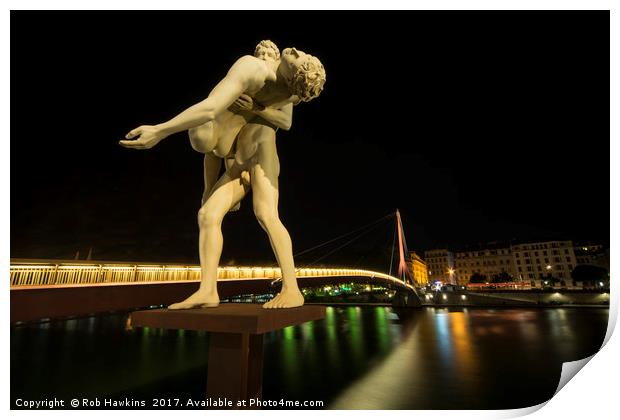 Lyon Bridge Statue by night  Print by Rob Hawkins