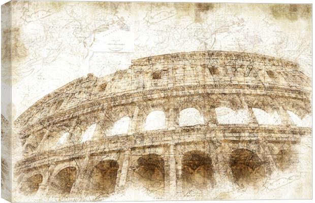 The Colosseum Rome - Digital Art Canvas Print by Ann Garrett