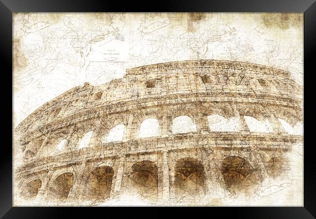 The Colosseum Rome - Digital Art Framed Print by Ann Garrett