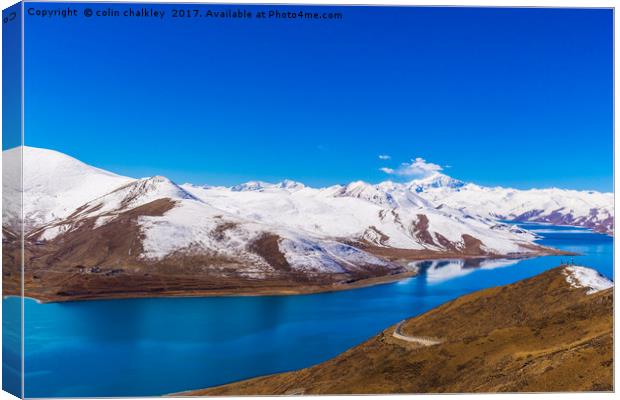 A Sacred Lake in Tibet Canvas Print by colin chalkley