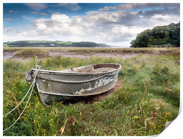 The Grey Boat at Laugharne. Print by Colin Allen