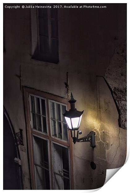 Old Lantern On The Wall Print by Jukka Heinovirta