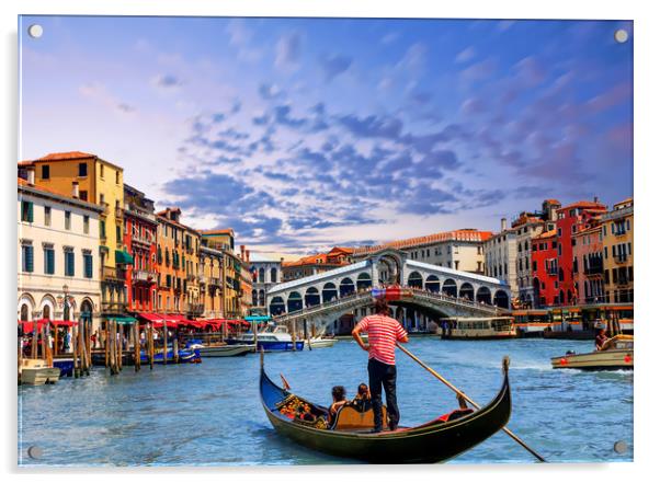 Gondola on Grand Canal at Rialto Bridge Acrylic by Darryl Brooks