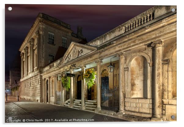The pump rooms, Bath at night. Acrylic by Chris North