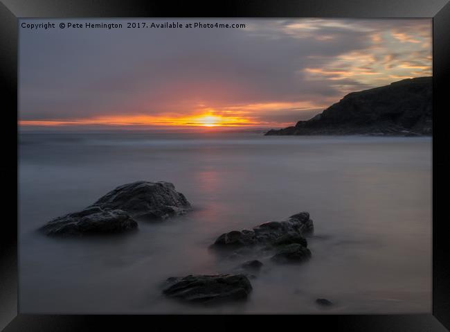Sunset at Poldhu Cove Framed Print by Pete Hemington