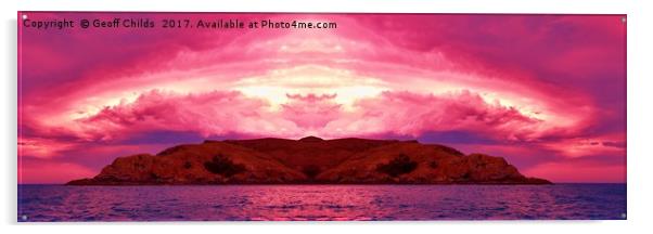 Awesome tropical island Sunset Panorama. Acrylic by Geoff Childs