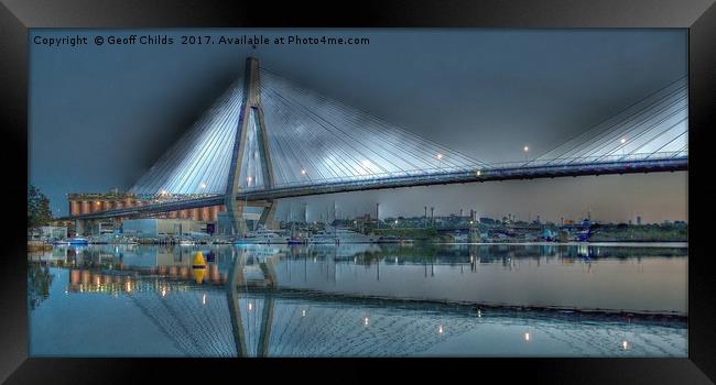   Anzac Bridge by Moonlight. Framed Print by Geoff Childs