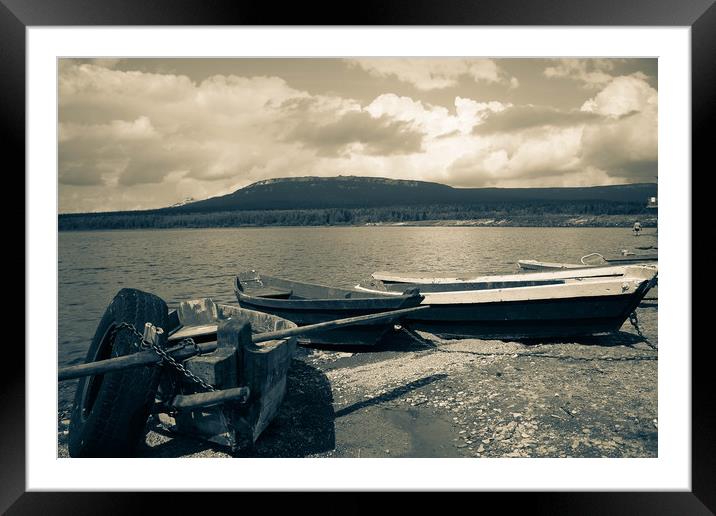 Boats on a mountain lake Framed Mounted Print by Larisa Siverina
