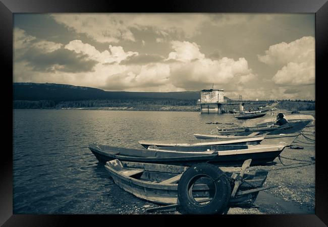 Boats on a mountain lake Framed Print by Larisa Siverina