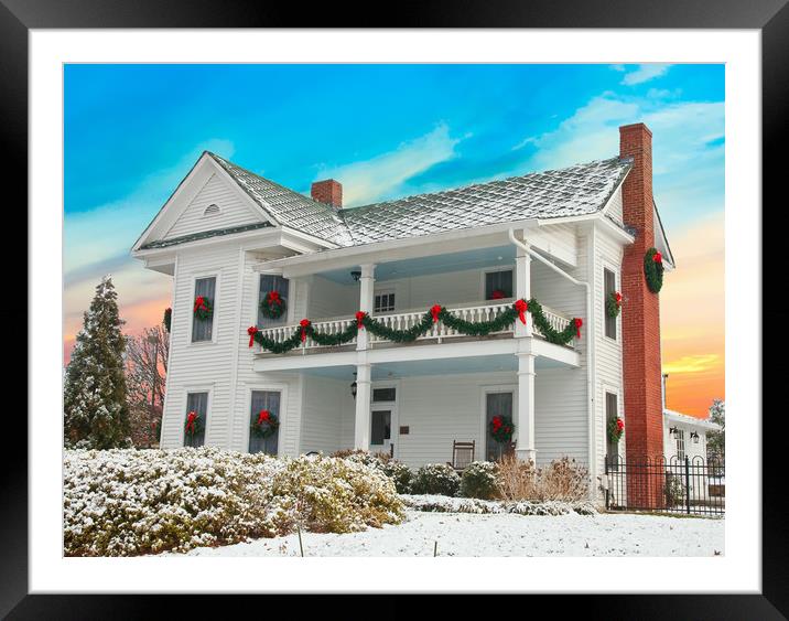 White Two Story House Decorated for Christmas in S Framed Mounted Print by Darryl Brooks