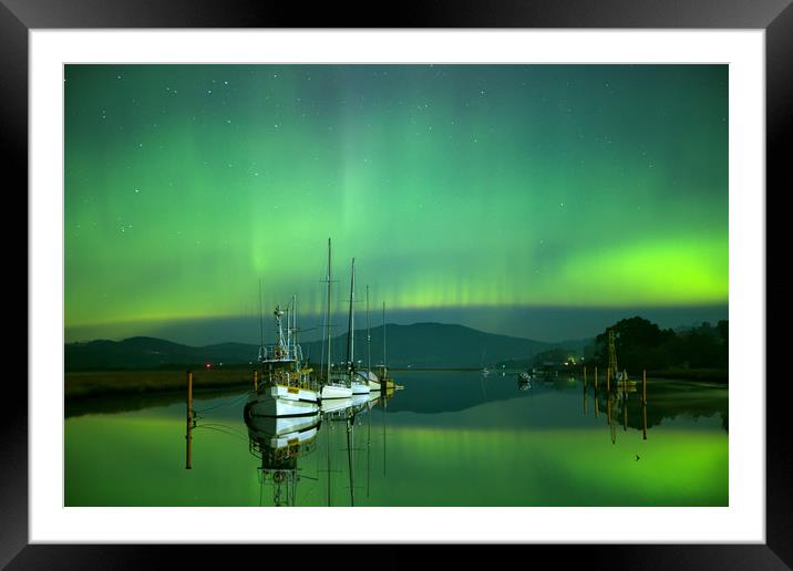 Boats and the southern lights Framed Mounted Print by Matthew Burniston